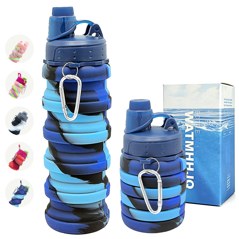 Silicone Collapsible Water Bottles, 16oz 500ml Portable Foldable Expandable Water Bottle Sports Cups, Leak Proof Reusable BPA Free, for Outdoor Activities Travel(Pink-B)