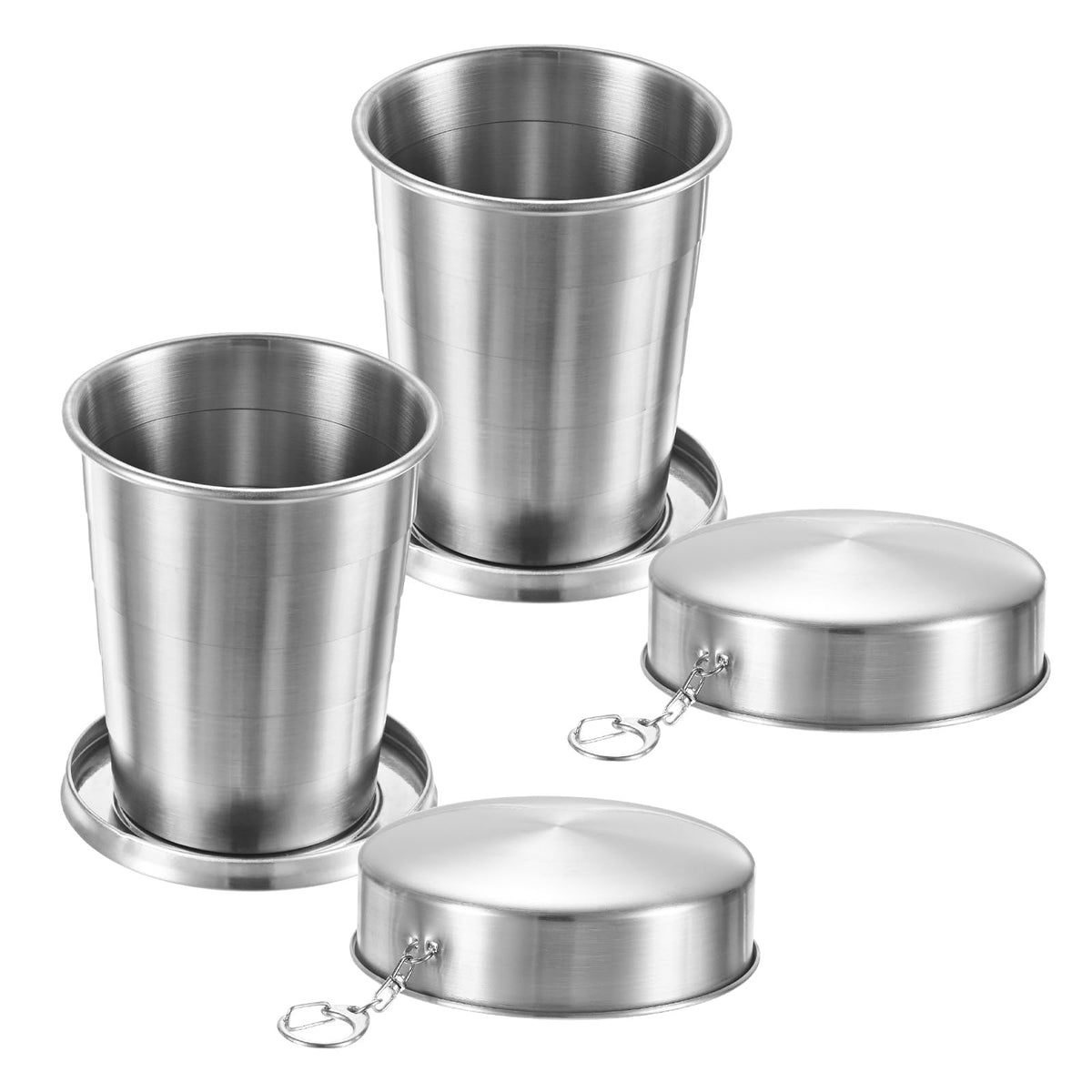 M METERXITY Stainless Steel Collapsible Travel Cup, 15oz(450ml) Reusable Collapsible Metal Cup Portable Foldable Water Bottle with Lid and Keychain for Travel/Camping/Hiking