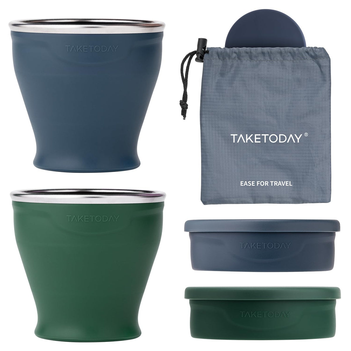 TakeToday Collapsible Cup 8 oz 2-Pack for Travel, Navy & Dark Green