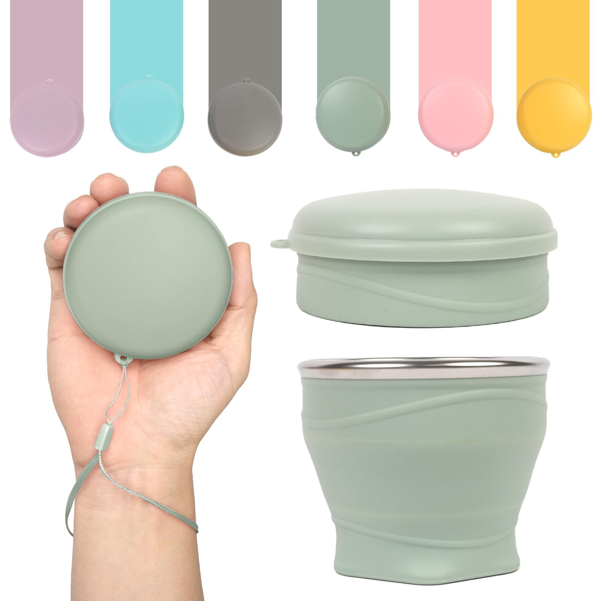 Collapsible Cup, 6oz Mini Foldable Travel Cup with Lid, Yellow