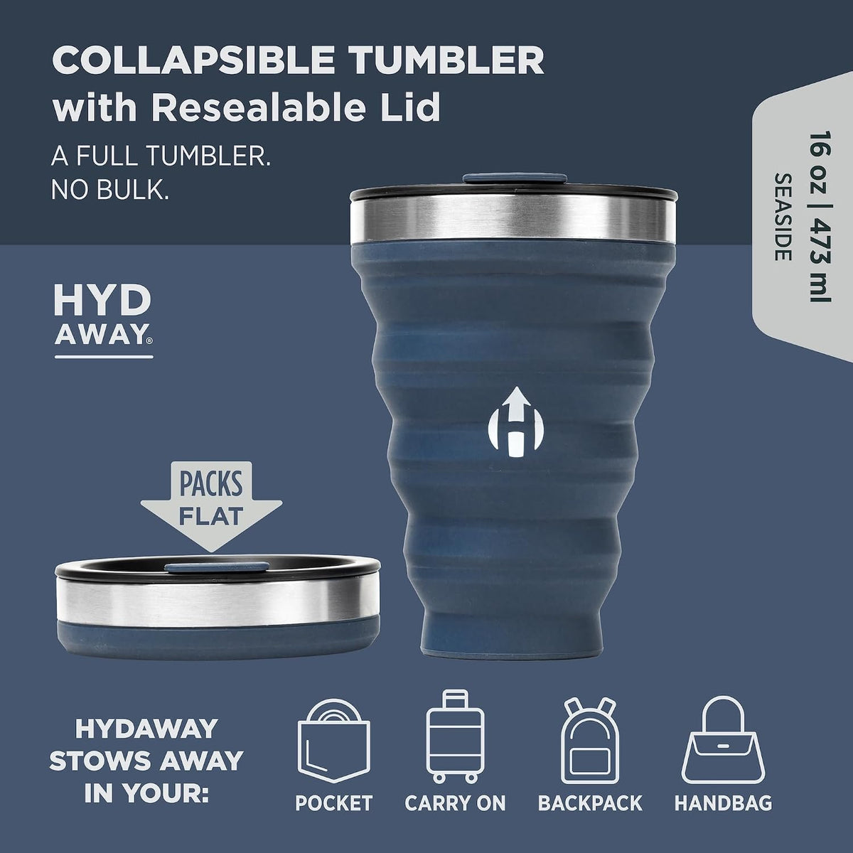 HYDAWAY Tumbler Travel Pack, 16oz Collapsible Cup with Protective Case