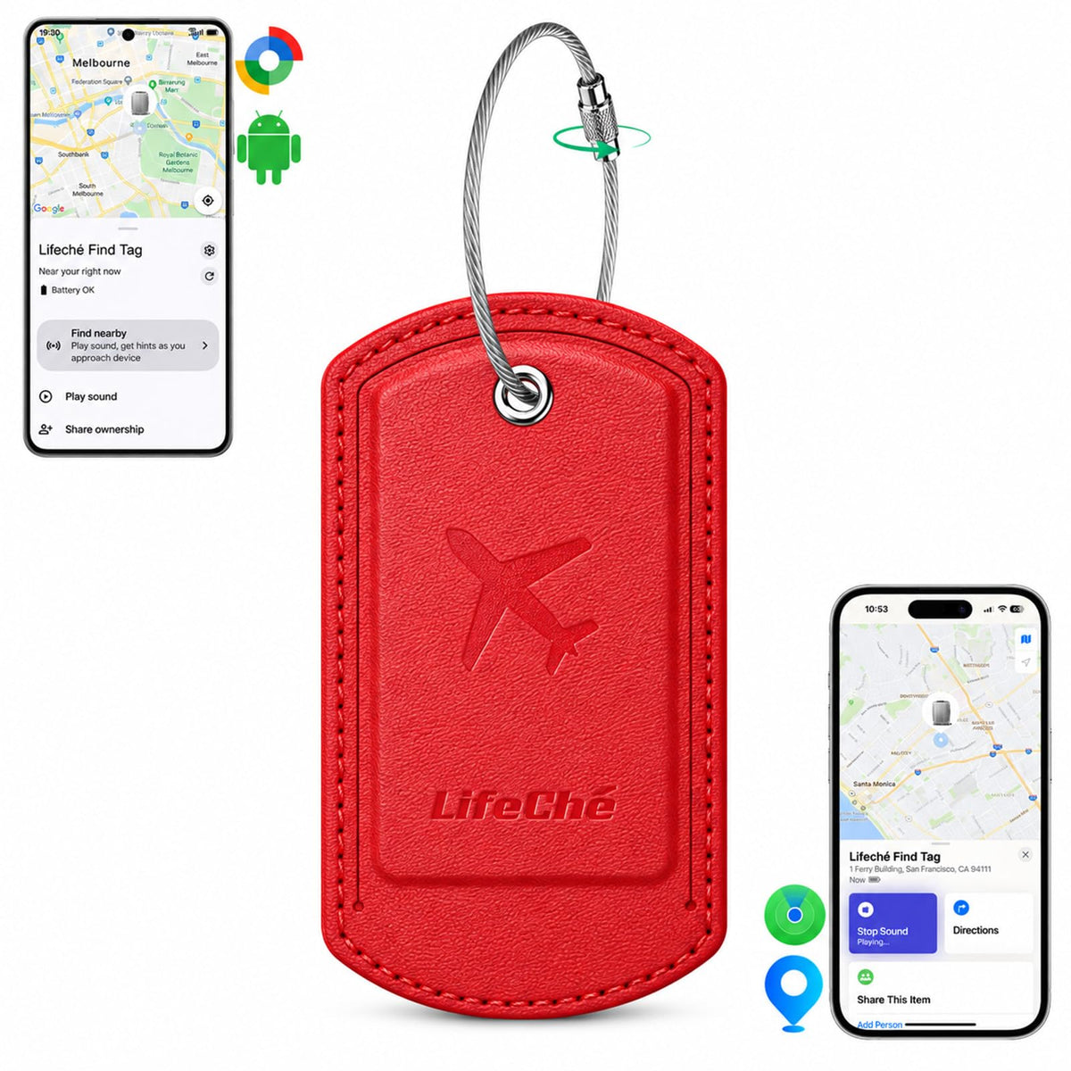 Luggage Tag Built-in Tracker Premium PU Leather Suitcase Tag (Dark Orange)