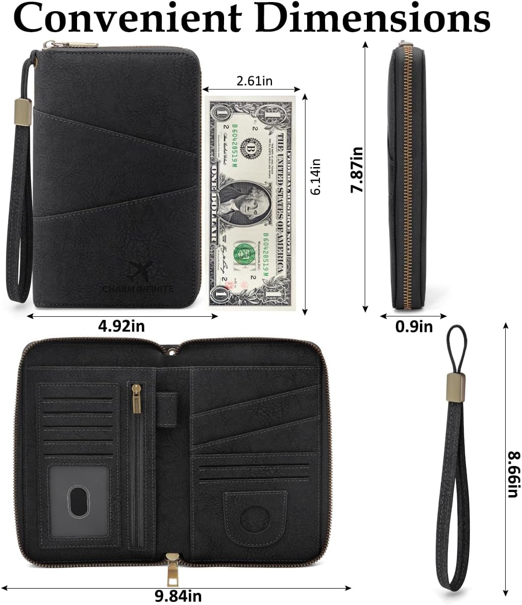 Family Passport Holder Wallet RFID Blocking Travel Document Holder Black