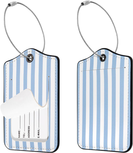 2Pcs Blue Striped Luggage Tags ID Label for Travel Bag Suitcase Tags