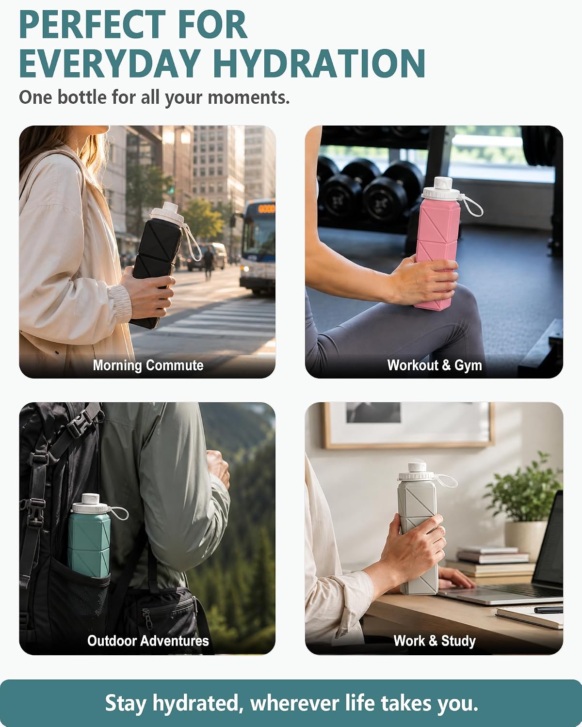 Collapsible Water Bottles 2 Pack, 21oz/610mL, Silicone Travel Water Bottle