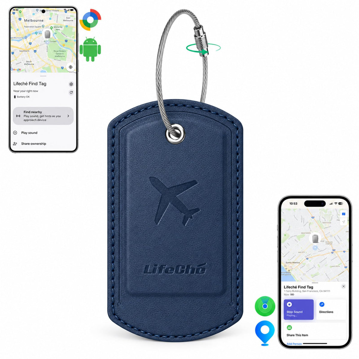 Luggage Tag Built-in Tracker Premium PU Leather Suitcase Tag (Dark Orange)