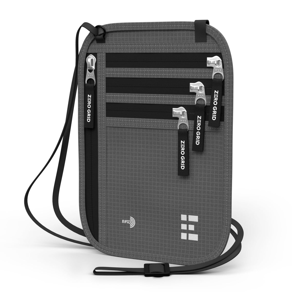 Zero Grid RFID Travel Neck Wallet, Large Passport Holder, Black