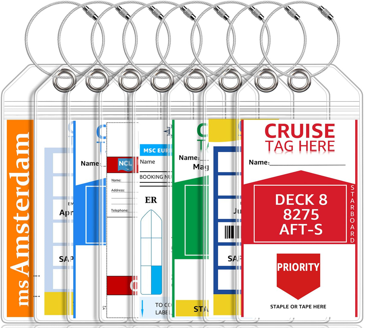 5 Pack Cruise Luggage Tag Holders for Carnival, NCL, Princess, MSC Ships