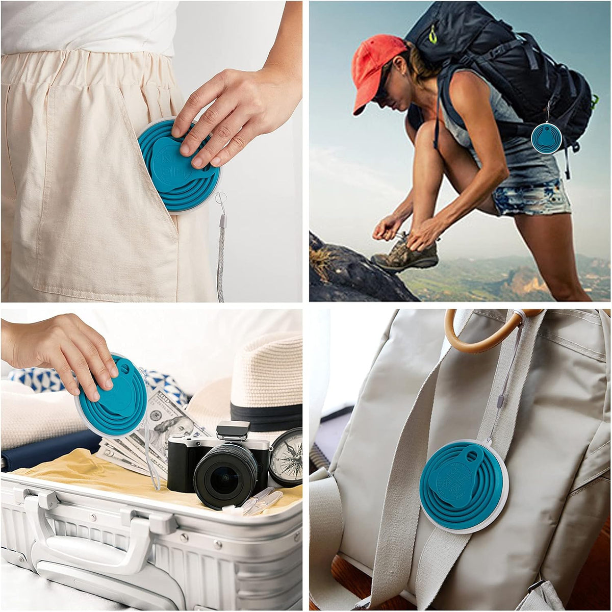 Collapsible Travel Cup with Lid, Silicone Folding Cup for Camping & Hiking