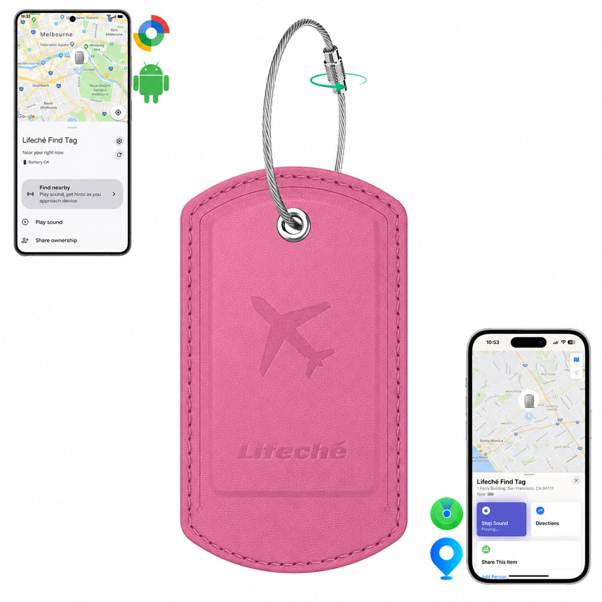 Luggage Tag Built-in Tracker Premium PU Leather Suitcase Tag (Dark Orange)