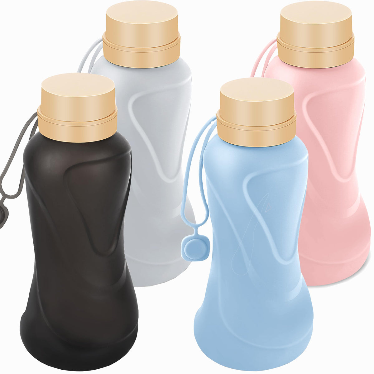 Collapsible Water Bottles,650ml,Leak Proof,Reuseable BPA Free Silicone Foldable Water Bottles,Durable Lightweight for Travel Gym Camping Hiking,Compact Size Portable Sports Water Bottle (Black)