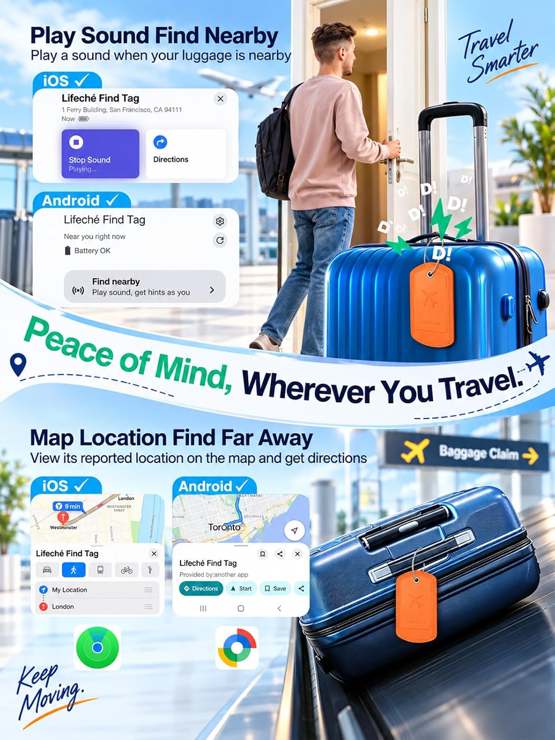 Luggage Tag Built-in Tracker Premium PU Leather Suitcase Tag (Dark Orange)