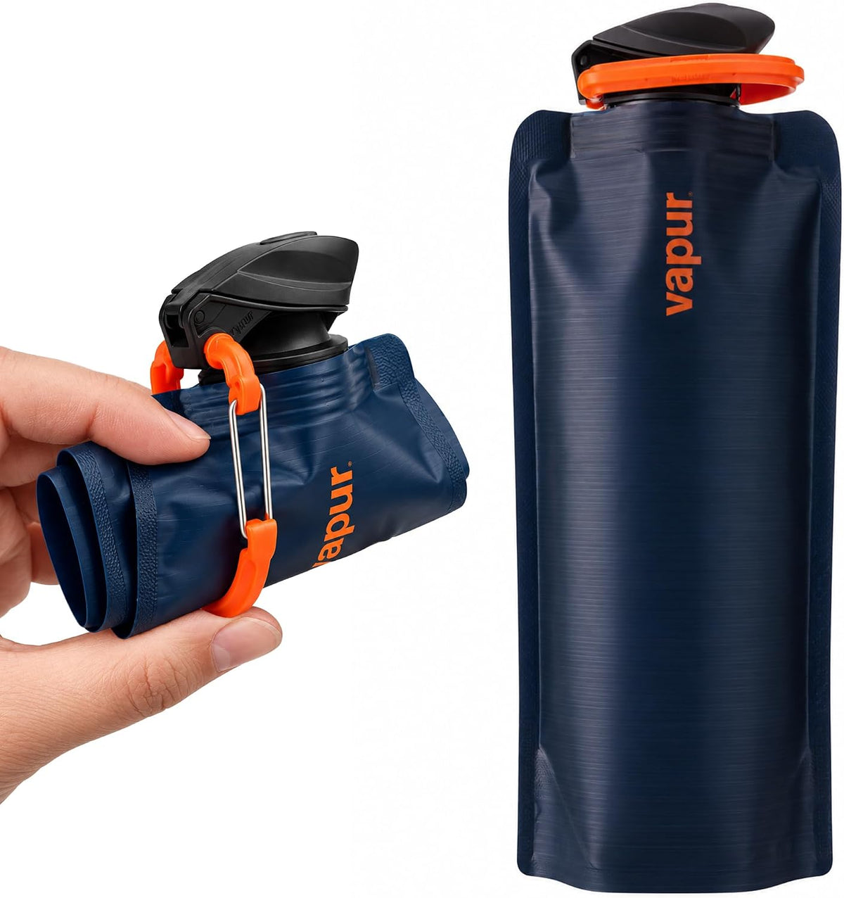Vapur Collapsible Water Bottle with Carabiner, 34oz (1L), Night Blue