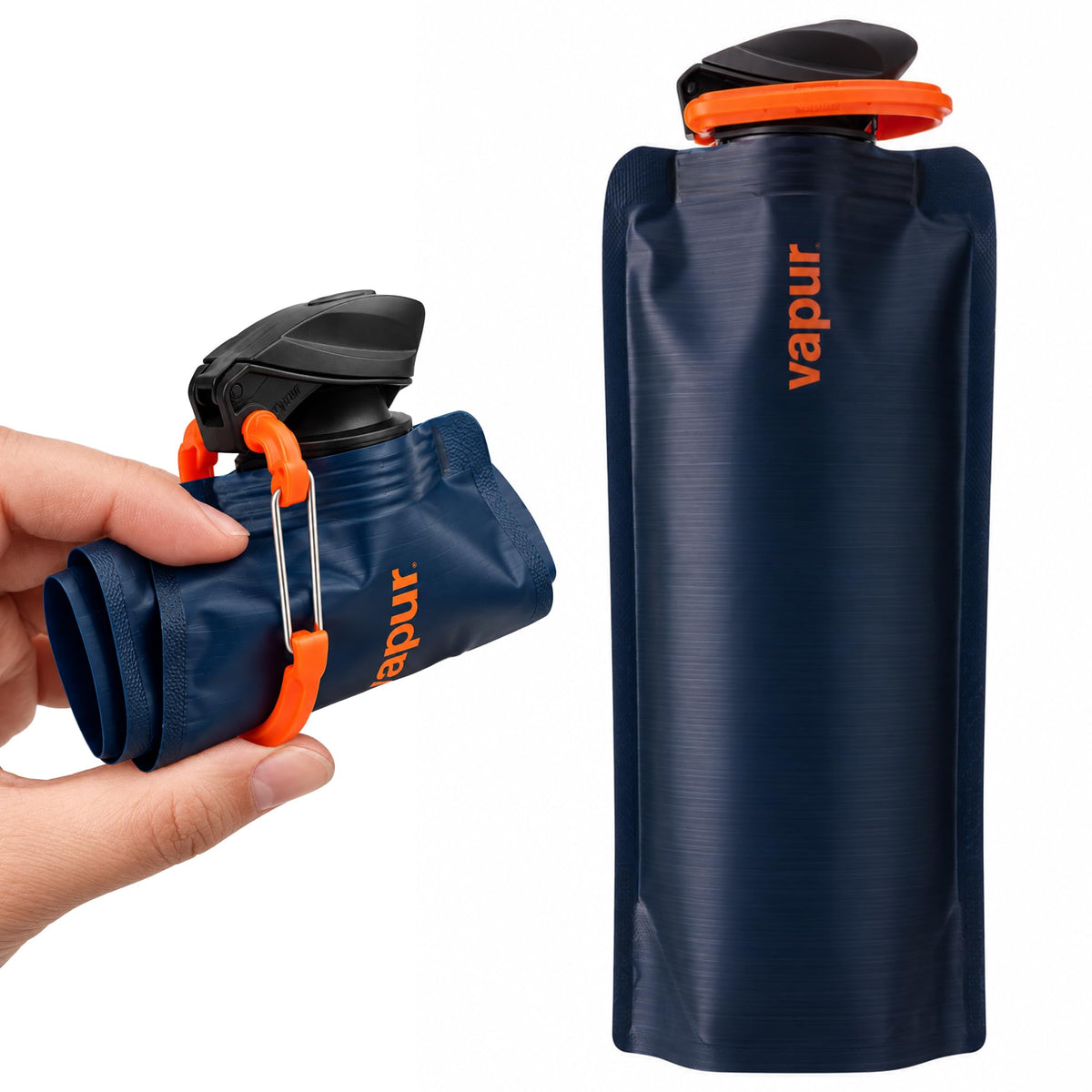 Vapur Collapsible Water Bottle with Carabiner, 34oz (1L), Night Blue