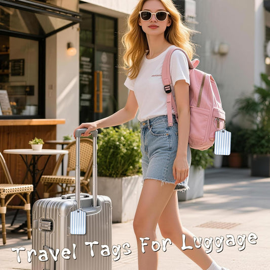 2Pcs Blue Striped Luggage Tags ID Label for Travel Bag Suitcase Tags