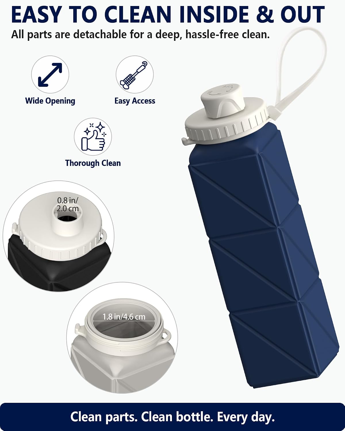 Collapsible Water Bottles 2 Pack, 21oz/610mL, Silicone Travel Water Bottle