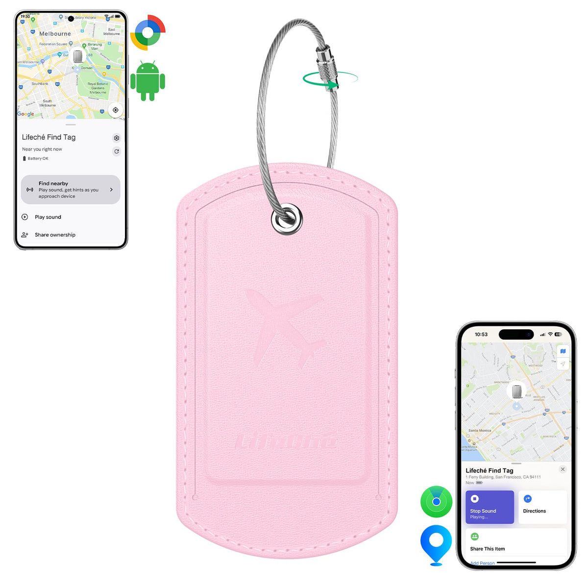 Luggage Tag Built-in Tracker Premium PU Leather Suitcase Tag (Dark Orange)
