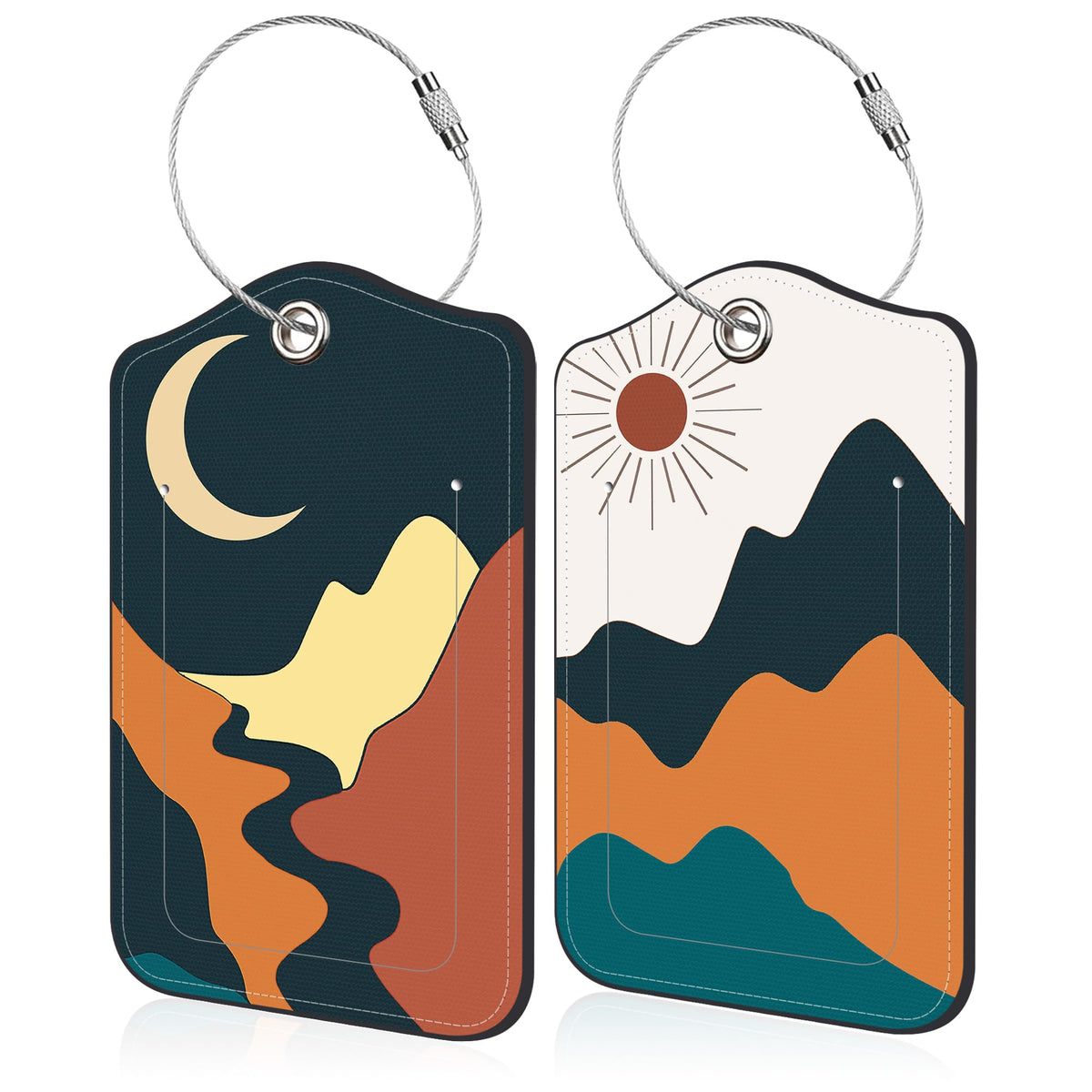 Mesmerizing Mountain Lake Scenery Luggage Tag for Suitcase 2 Pack Leather Luggage Tag with Privacy Flap Name ID Label and Metal Loop for Women Men Travel