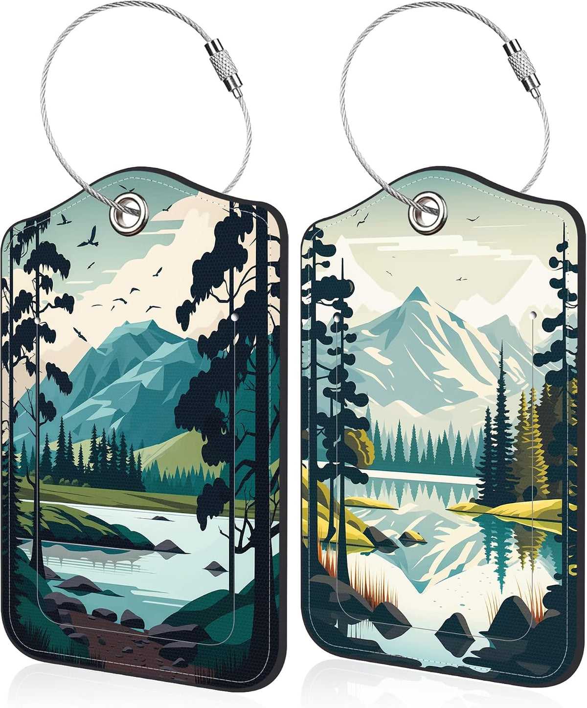 Mesmerizing Mountain Lake Scenery Luggage Tag for Suitcase 2 Pack Leather Luggage Tag with Privacy Flap Name ID Label and Metal Loop for Women Men Travel