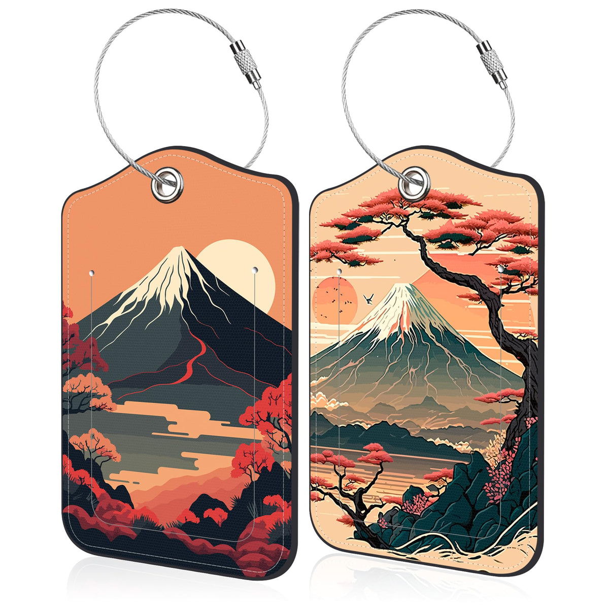Mesmerizing Mountain Lake Scenery Luggage Tag for Suitcase 2 Pack Leather Luggage Tag with Privacy Flap Name ID Label and Metal Loop for Women Men Travel