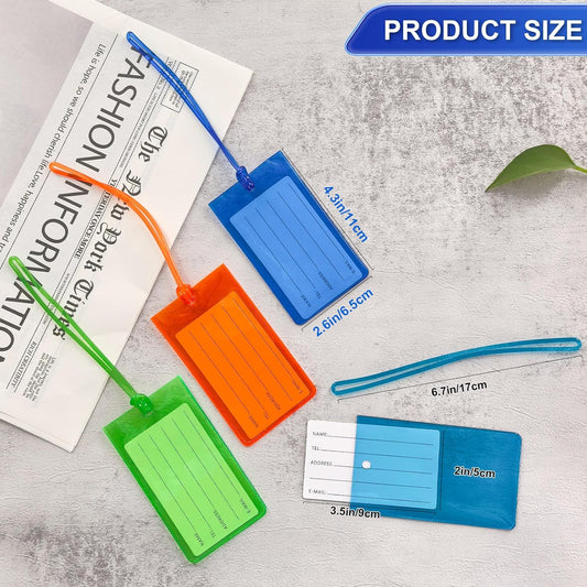 Mziart 12 Pack Luggage Tags for Suitcases, PVC Travel Luggage Tag Cruise Bag Tags for Luggage Identifiers Colorful Baggage Name ID Labels with Loops & 6 Additional Cards