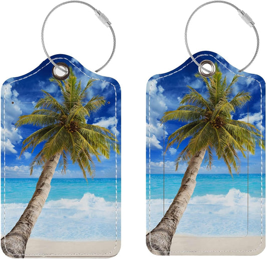Chelmon 2 Pack Cute PU Leather Luggage Tags for Suitcases,Travel Essentials