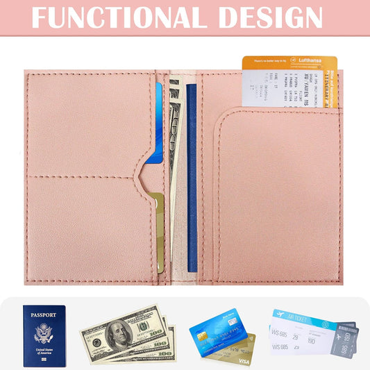 COSHAYSOO Pink Passport Cover Book Holder Travel Luggage Tag Set for Women Teen Girls with Initial Monogram Letter, Cute Airplane Essentials Personalized Cruise Accessories Trip Favor Gifts A
