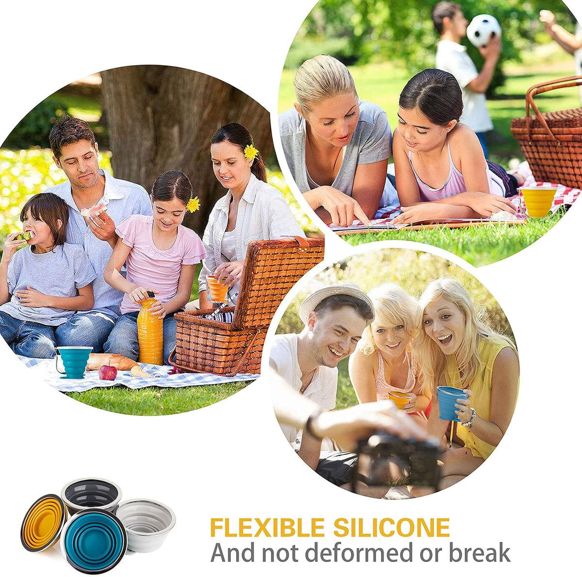 Collapsible Travel Cup with Lid, Silicone Folding Cup for Camping & Hiking